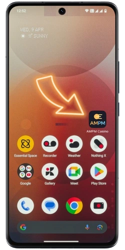 Ikona aplikacji Ampm Casino widoczna na ekranie głównym telefonu z Androidem po instalacji