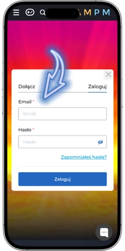 Formularz rejestracji Ampm Casino z polami e-mail, hasło oraz lista wyboru waluty konta w złotówkach