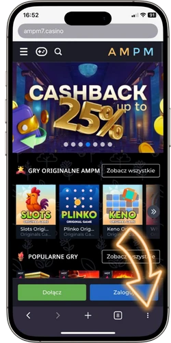 Oficjalna strona Ampm Casino otwarta w przeglądarce mobilnej na iPhonie